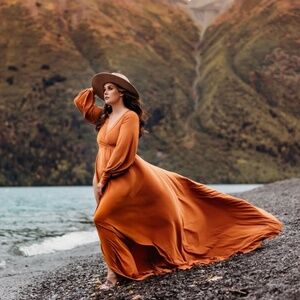Burnt Orange Maternity Photoshoot Dress